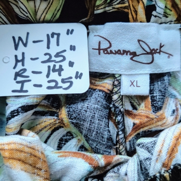 PANAMA JACK Tropical Palm Leaves Pants XL Linen Blend Wide Leg - Picture 2 of 5